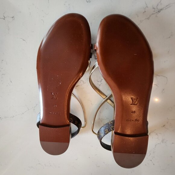 Louis Vuitton Gold Monogram Landscape Sandals, Authentic - Picture 12 of 13